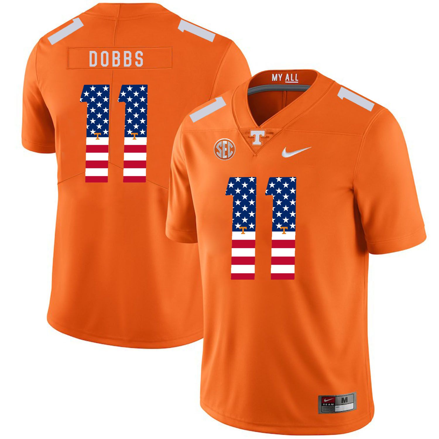 Men Tennessee Volunteers 11 Dobbs Orange Flag Customized NCAA Jerseys
